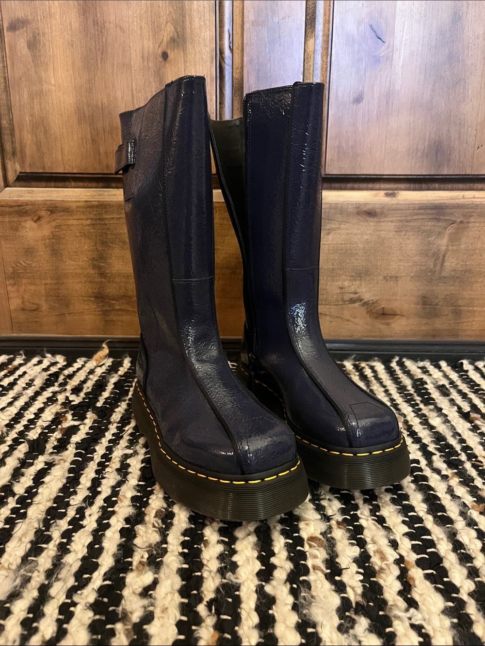 Dr. Martens Buzz Hi blue leather boots with zippers
